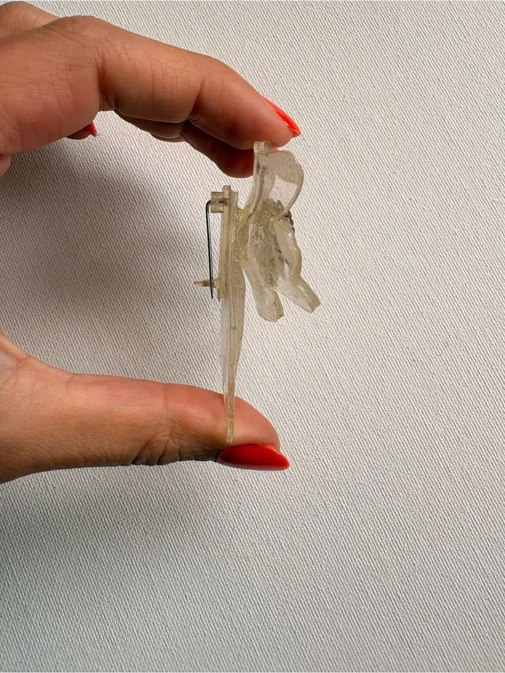Vintage Clear Plastic Flower Brooch Pin Lucite Floral Retro Mod Statement Pin